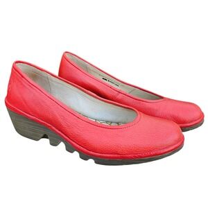 FLY LONDON Red Leather Wedge Comfort Shoes‎ Size 37 US 6.5-7 Preppy Colorful